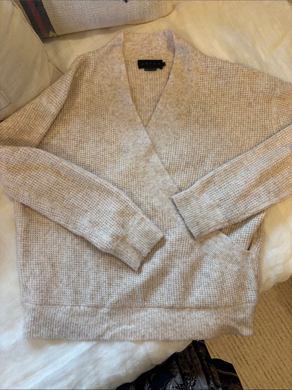 Hatch Cream V-Neck Waffle Knit Sweater